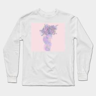 watercolor girl holding flowers Long Sleeve T-Shirt